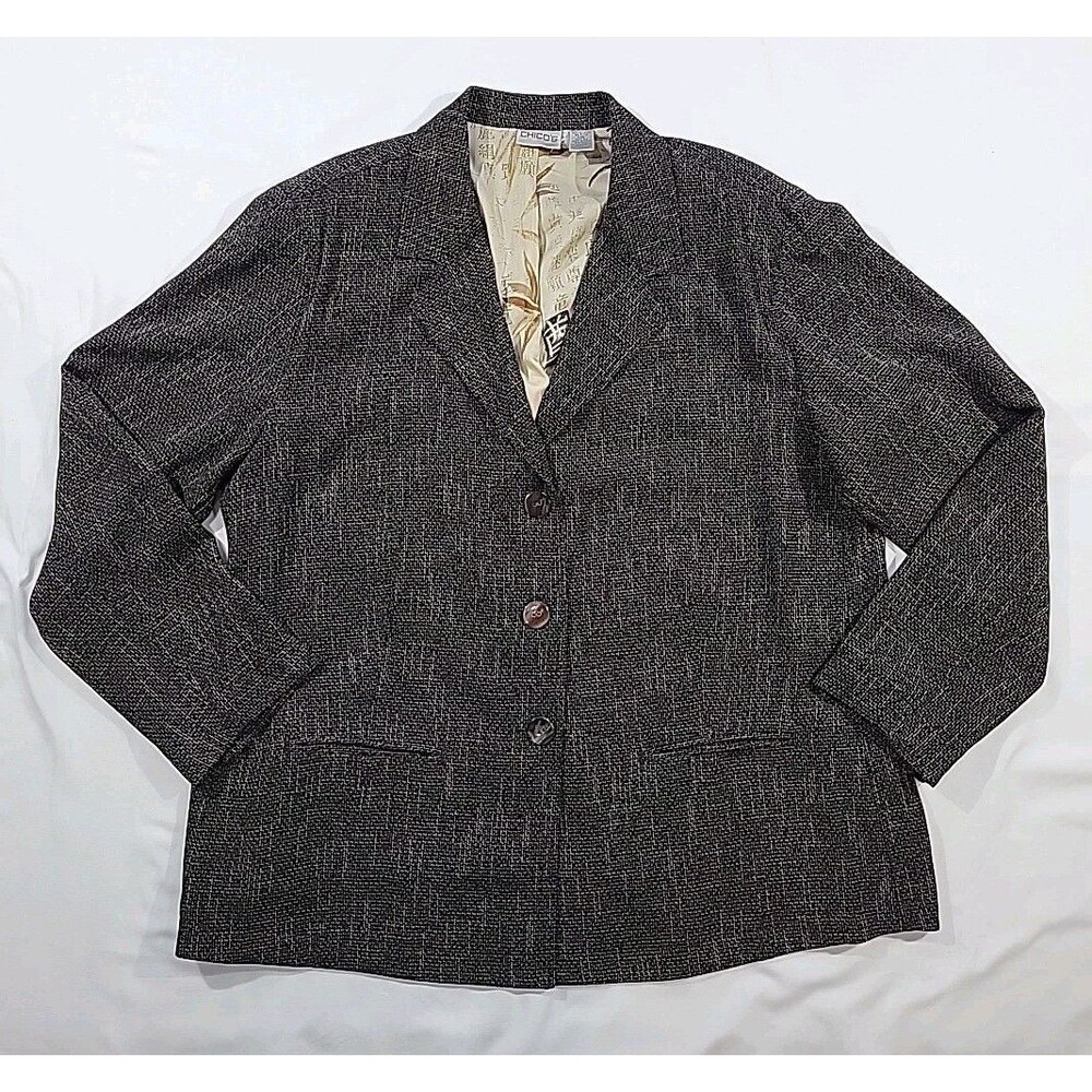 Chico's Blazer Jacket Size 3 Women's Size US XL Tweed Silk Lined 3 Buttons